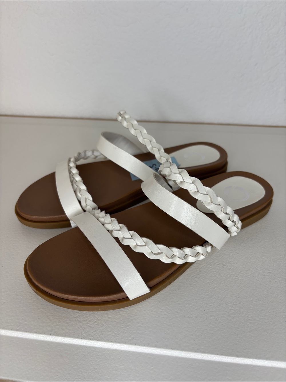 Journee Collection Colette White Braided-Strap Slide Sandals 6.5W - Picture 2 of 11